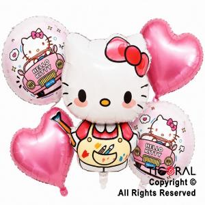SET DE GLOBOS METALIZADO KITTY 5 UNIDADES X 1